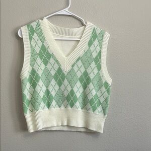 SHEIN Sweater V- Neck Vest Checkered Green & White US Size Small/ 4